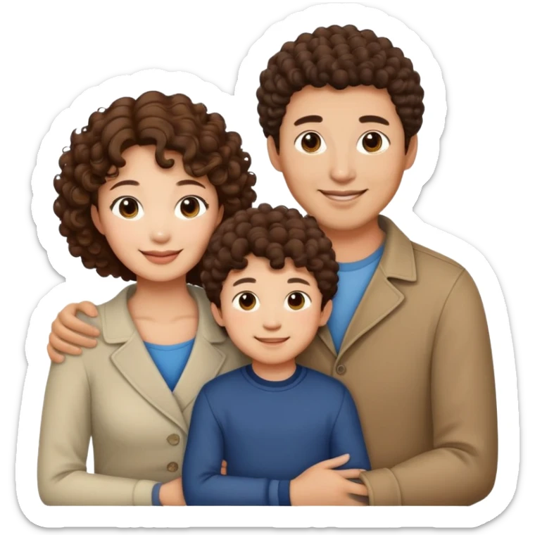 Asian Family with brown hair mom curly hair dad son and son sticker