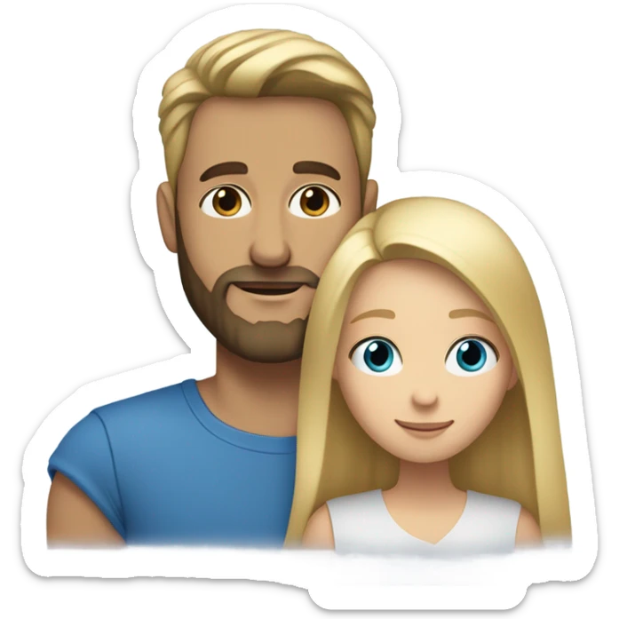 A girl with blond hair and brown eyes hugs a bearded blue-eyed man with blond hair sticker