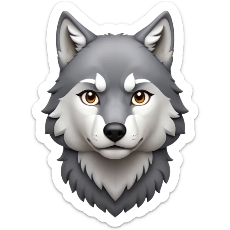 cinematic-noble-wolf-portrait-emoji,-poised-and-regal,-with-a-strong,-lean-build-and-a-sleek,-fur-of-grey-and-white,-deep-set-soulful-piercing-eyes,-simplified-yet-sharp-and-sophisticated-features,-highly-detailed,-full-body, zoomed out showing shoulders sticker