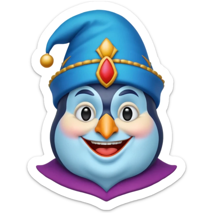 crazy colorful pudgy penguin jolly joker, medieval, vintage, court jester, mac os icon, blue color sticker