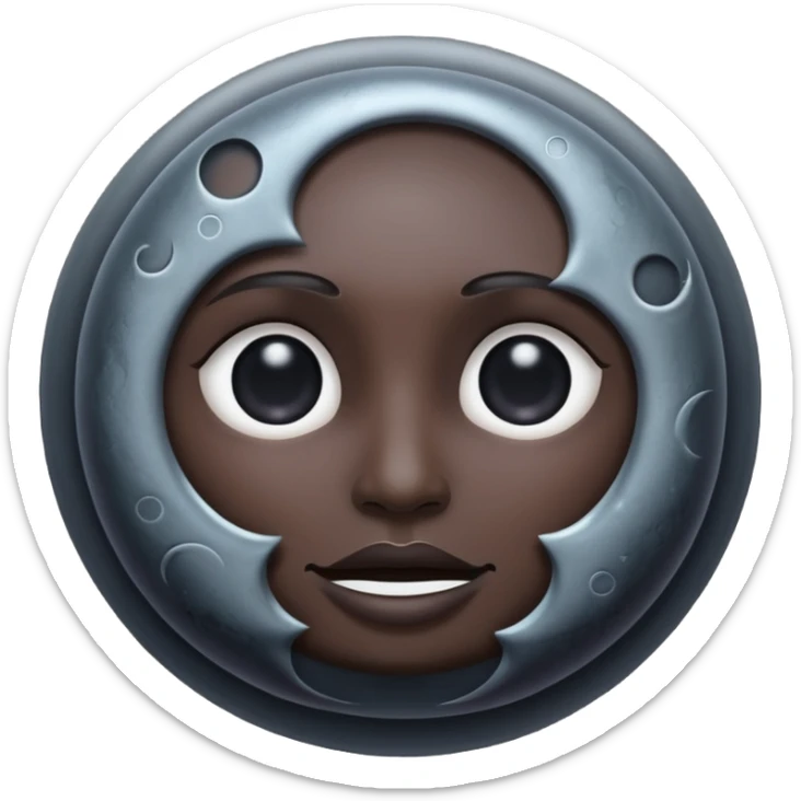 iOS emoji, dark moon, silver outline, mystical symbols, dark fantasy, smooth texture sticker
