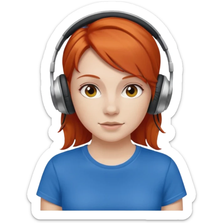 redhead skin white girl with deportive t shirt and headphones sticker