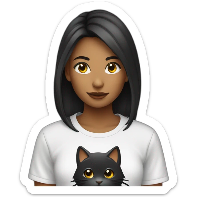 Une fille au cheveux noir avec un t-shirt de chat sticker