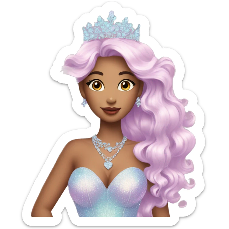 Gorgeous pastel Lady in a sparkly shiny dress with tiara and necklace and flowers aesthetical and trending  sticker
