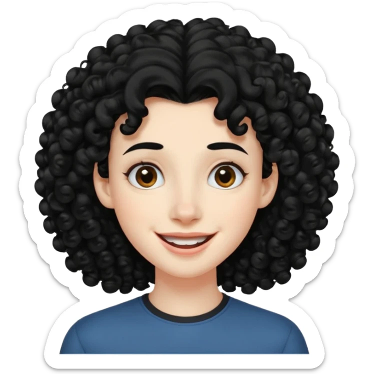 generate theatre mask emoji with a big curly black hair 

wide black smile, long and pointy white nose sticker