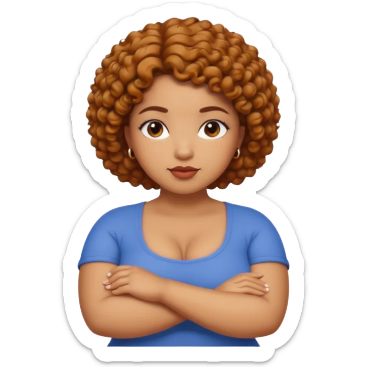 Curvy caramel skin woman with short curly natural hair arms Folded sticker