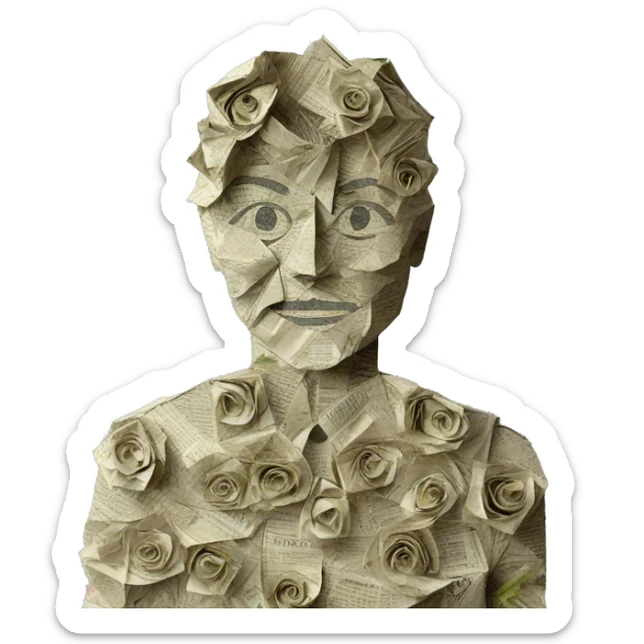 Person made of origami newspaper 420 roses hemp_leaves  sticker