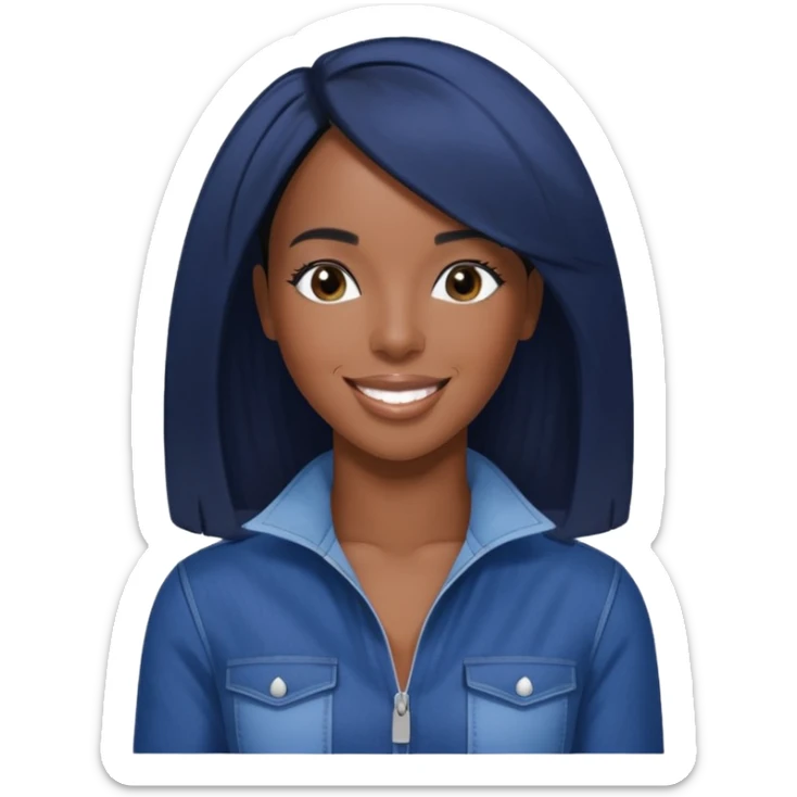 Kelly Rowland from Destiny's Child with jet black hair, indigo outfit sticker