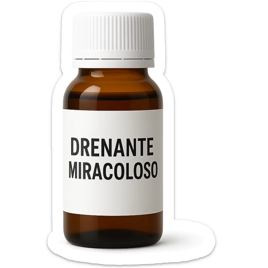 boccetta di drenante da bere, con la scritta "DRENANTE MIRACOLOSO" SULL'ETICHETTA sticker