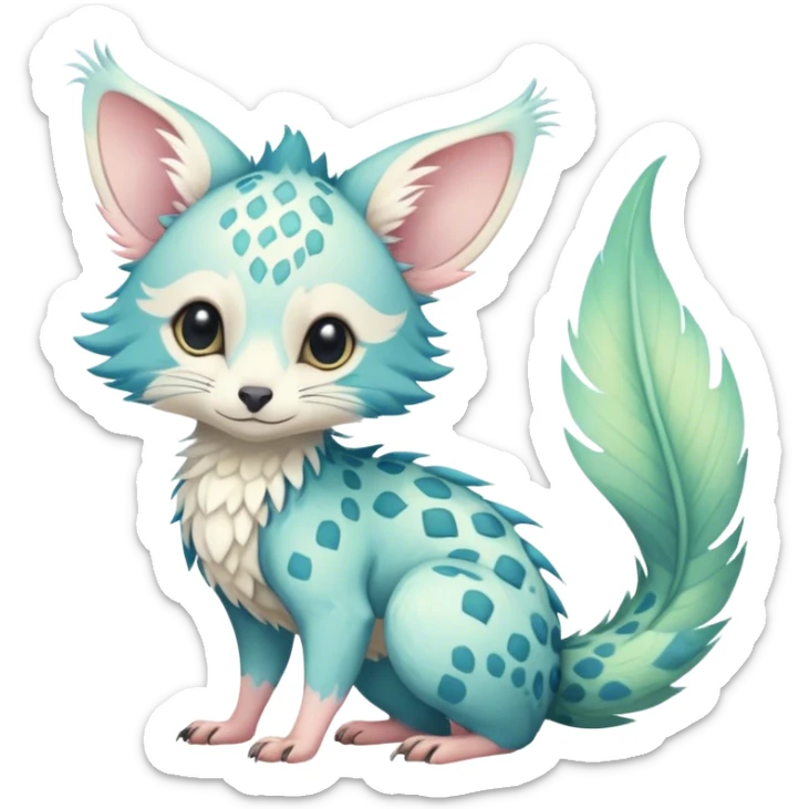 Feral Rare Fantasy cute realistic pastel tropical Vernid-Trico-species by LiLaiRa, random markings, tufted tail, tufted ears, full body sticker
