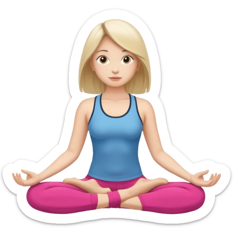 The same girl is sitting in a lotus position, with shoulder-length hair and sportswear. sticker