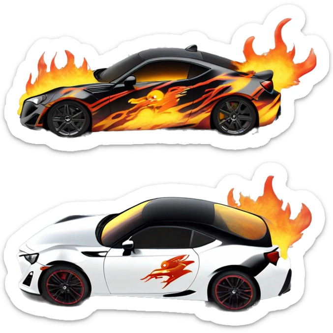 Batgirl and First Order Jet Trooper themed Scion FR-S with hot rod flames painted on side of car  sticker