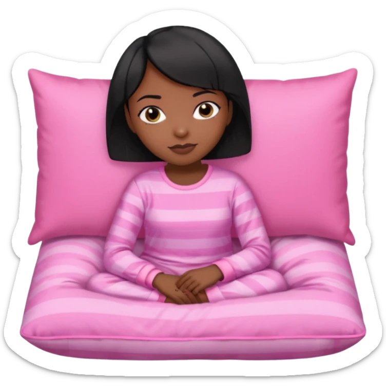 Dark skin Black woman with short  black bob  hair, pink pajamas laying on pillow just me  sticker