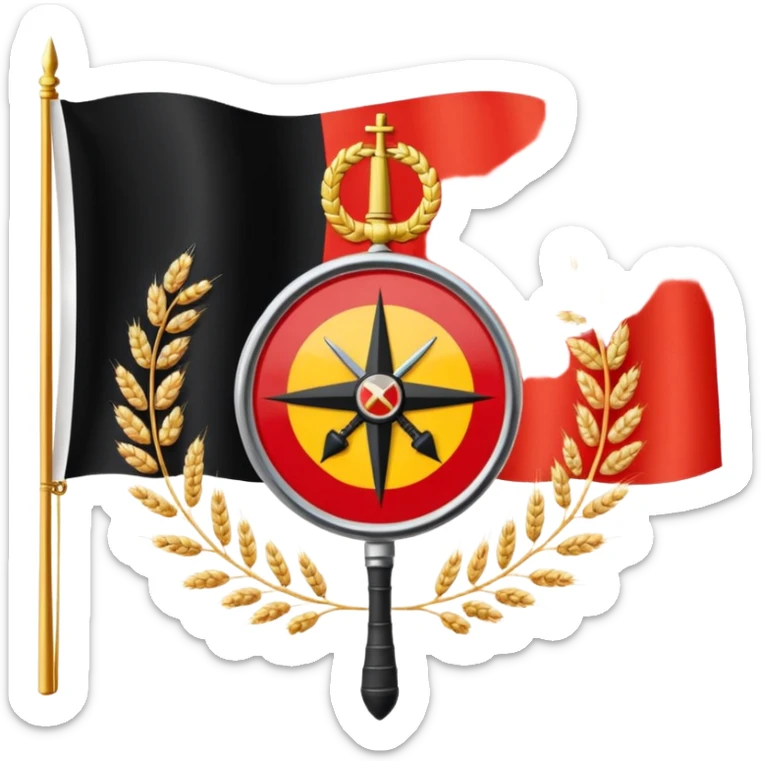 The flag of East Germany (the German Democratic Republic or GDR) consisted of the traditional German black, red, and gold horizontal tricolor, distinguished by a central emblem of a Centered in the red band, the national emblem featured a hammer, a compass, wreath of wheat. sticker