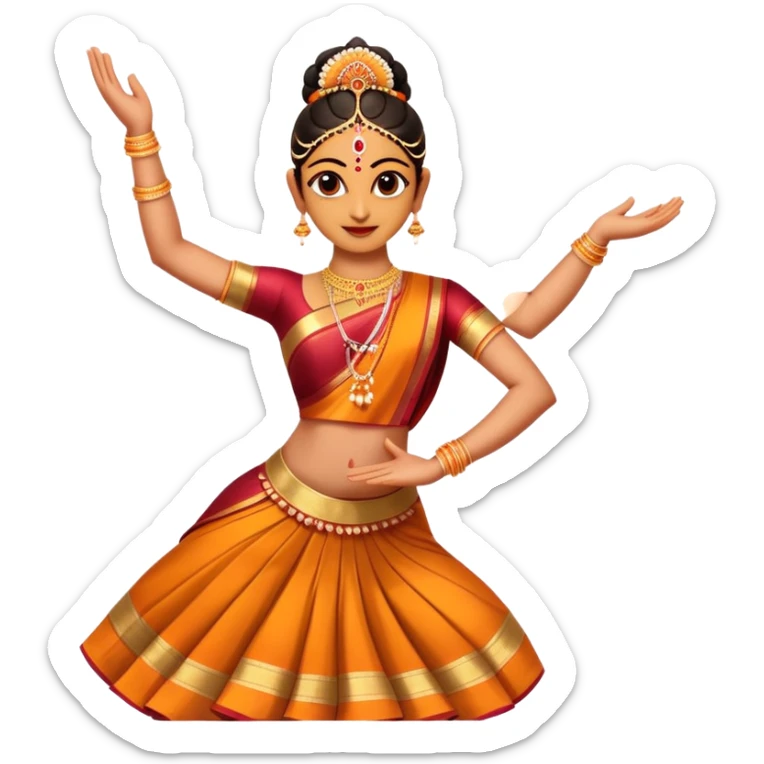 cinematic-realistic-bharatanatyam-dance-emoji,-depicted-as-an-elegant-classical-indian-dance-performance-with-graceful-poses,-intricate-costumes,-and-expressive-hand-gestures,-rendered-with-rich-textures-and-warm-dramatic-lighting, single dancer sticker