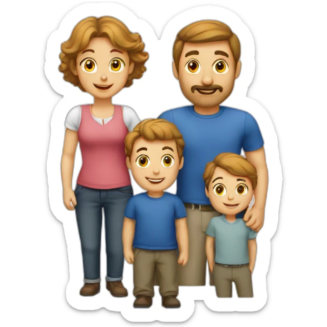 European Family with 1 Man, 1 Woman, 3 Boys sticker