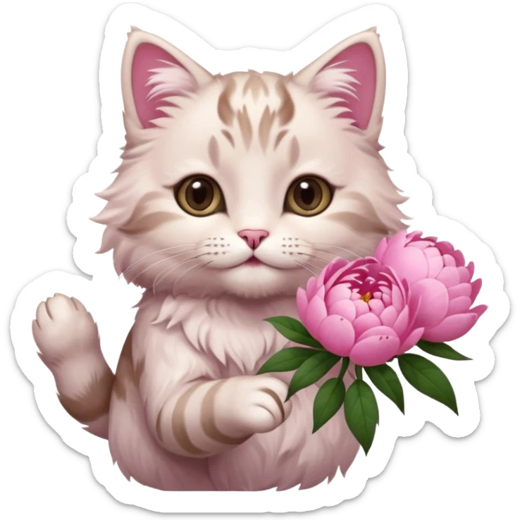 Cute cat Handing pink peonies like reaching a hand and handing them out sticker