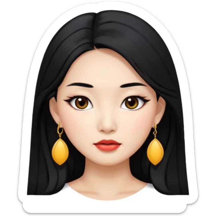 Attractive asian woman with a wide face, dark makeup, Long hair and earrings sticker