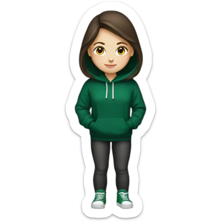 White Girl white darkbrown hair wearing darkgreen Hoodie sticker