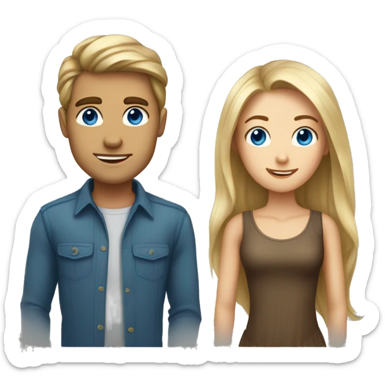 A blue-eyed blond guy and a brown-eyed girl with long brown hair sticker