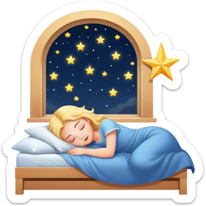 The ray of a star entering through the window into the room of a sleeping girl. sticker