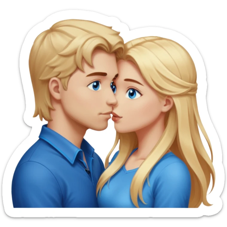 Reddish-brownish, blue eyes, white man facing long blonde hair blue eyed gamer girl pink, passionate kiss  sticker
