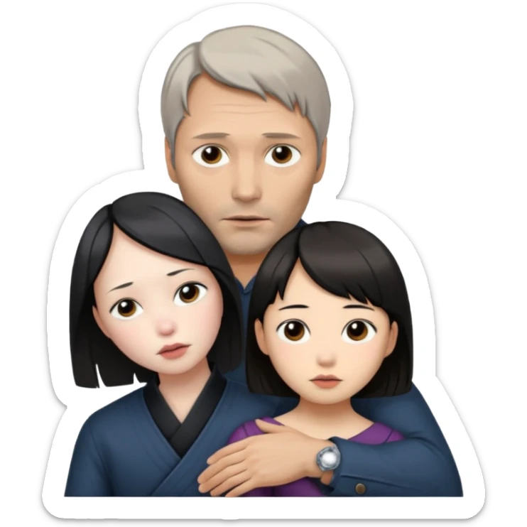 Photorealistic mads mikkelsen holds asian girl by the neck sticker