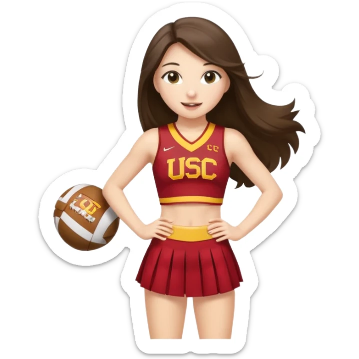 full body skinny white happy long haired brunette girl USC cheerleader sticker