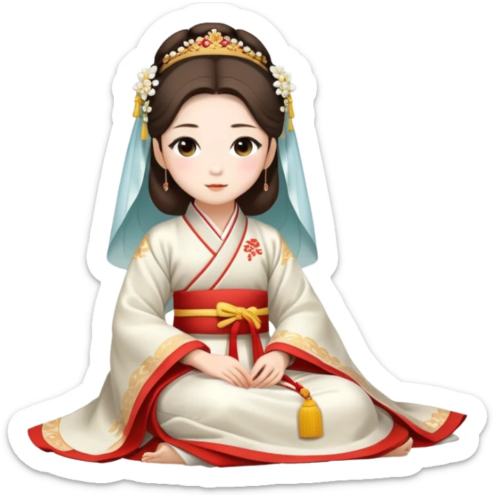 Beautiful girl wearing Hanfu h wedding dress sitting sticker