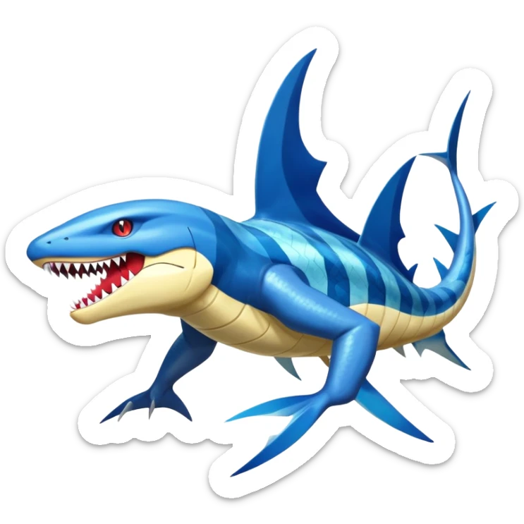 Shiny Exotic Colorful epic Sharpedo-Garchomp-Gabite-Salamence-Koraidon-Gyarados-Fakémon-hybrid-creature (full body)  sticker