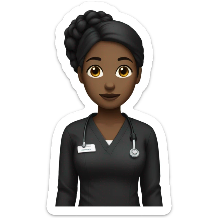 Black girl with middle part and black hair in black scrubs full body sticker