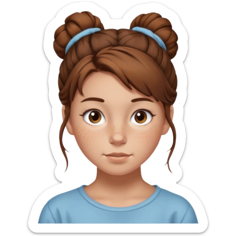 teenage girl with a messy brown bun and freckles sticker