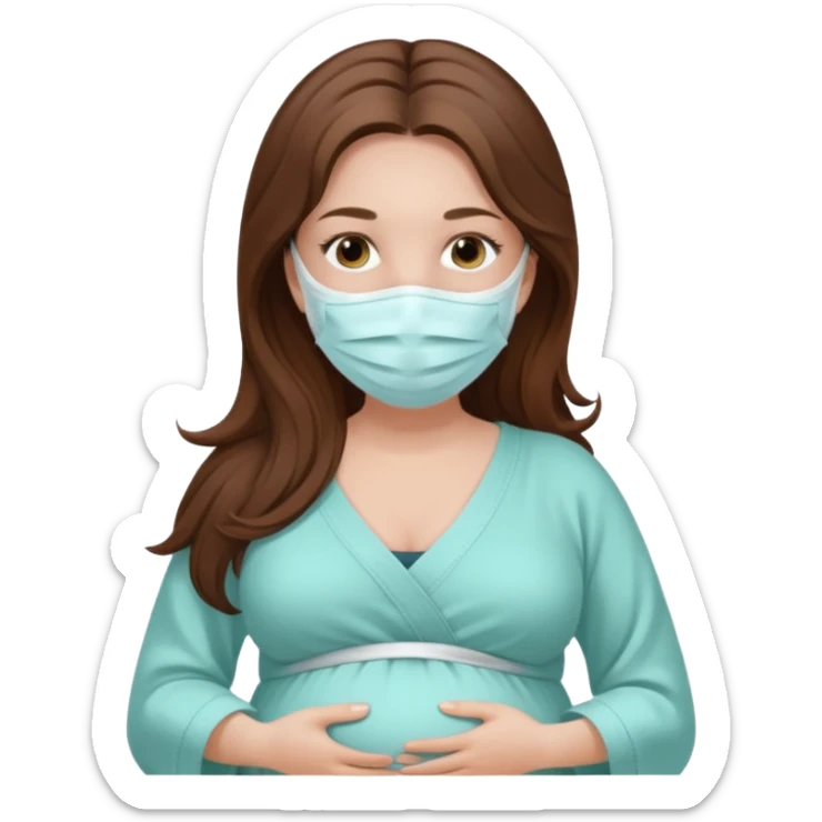 "Pregnant woman, with face mask spa, with long brown hair and fair skin."
 sticker