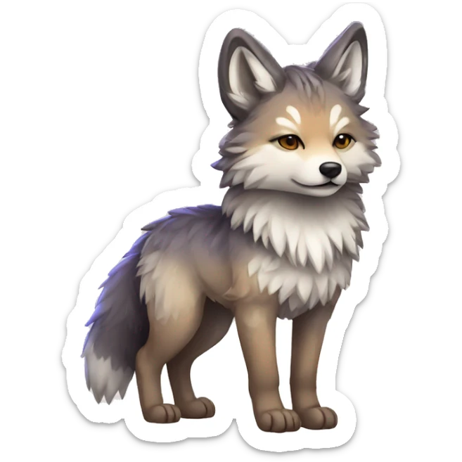 Fluffy Shy Colorful Chibi Spiritual Coywolf With Shiny Tribal Markings Full Body sticker