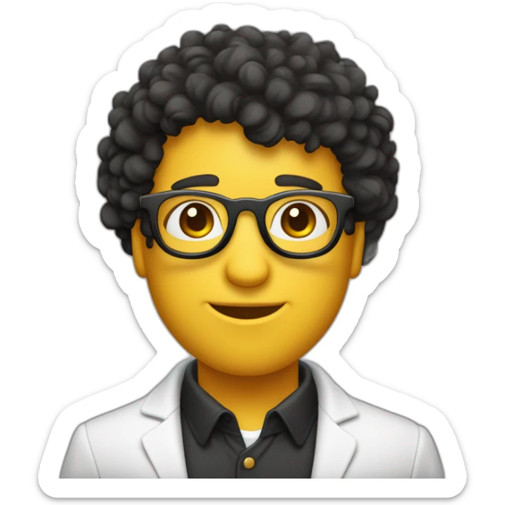 un garcon cheveux bouclés avec des taches de rousseurs et des lunettes rondes noires sticker