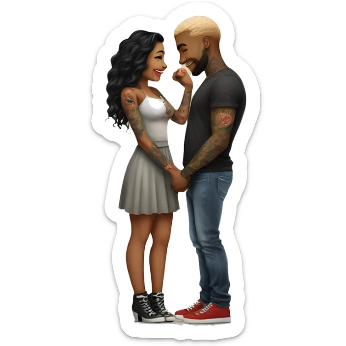 Romantic movie theater date for beautiful tattooed couple sticker