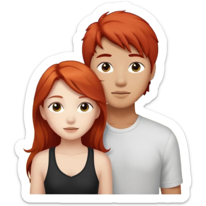 Redhead girl and Asian boy with long hair at the beach sticker