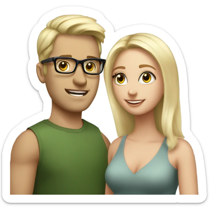 blonde medium length girl with greens eyes being proposed to by tall man with short dark hair and glasses sticker