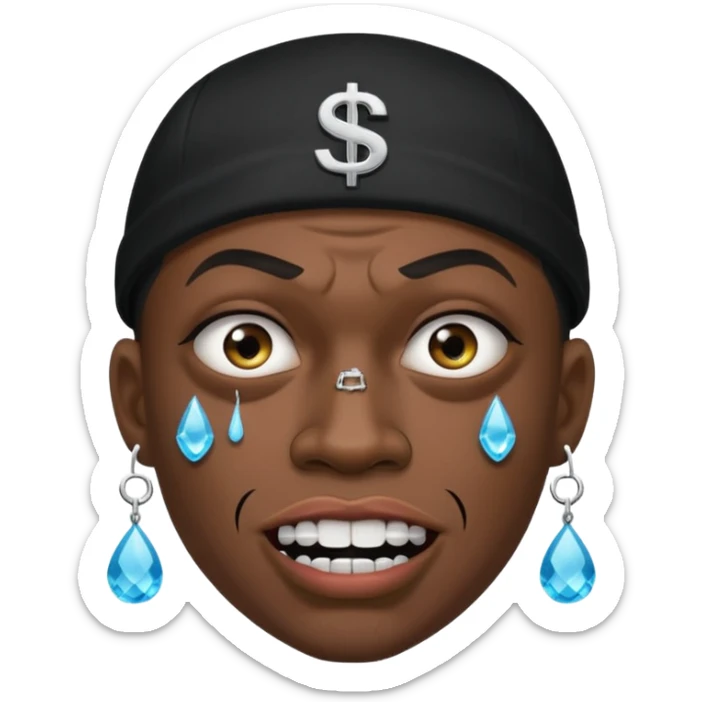 grimacing face with flashy iced out grill, teardrop and dollar sign tattoos, tough gangster look sticker