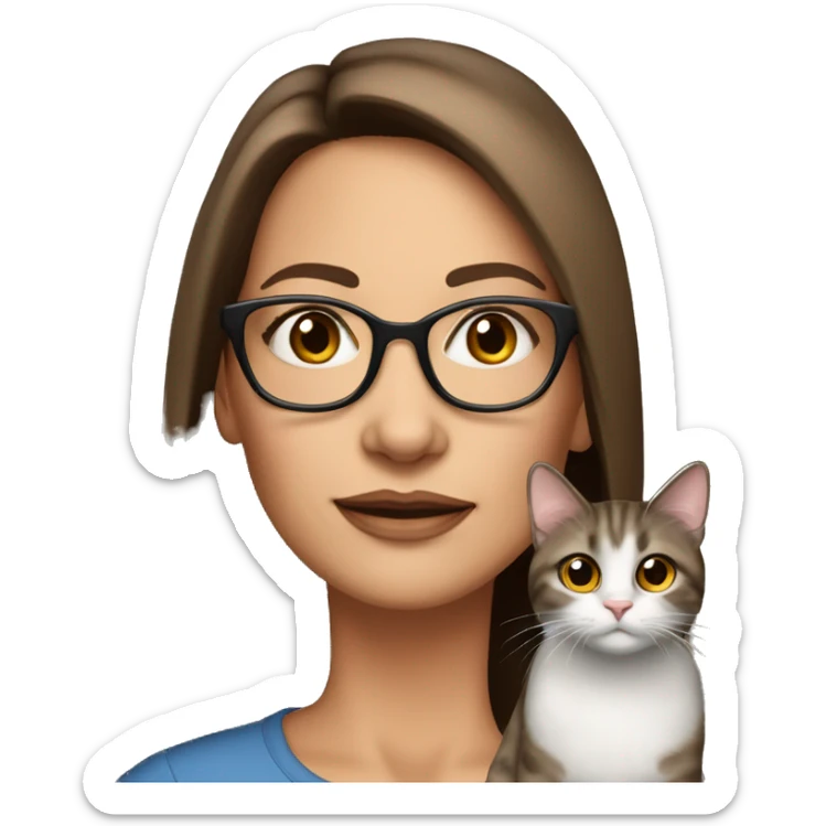 50 years old girl
long brown hair with straight styling
light skin
glasses with refined frame
Brown eyes with cat eye liner sticker