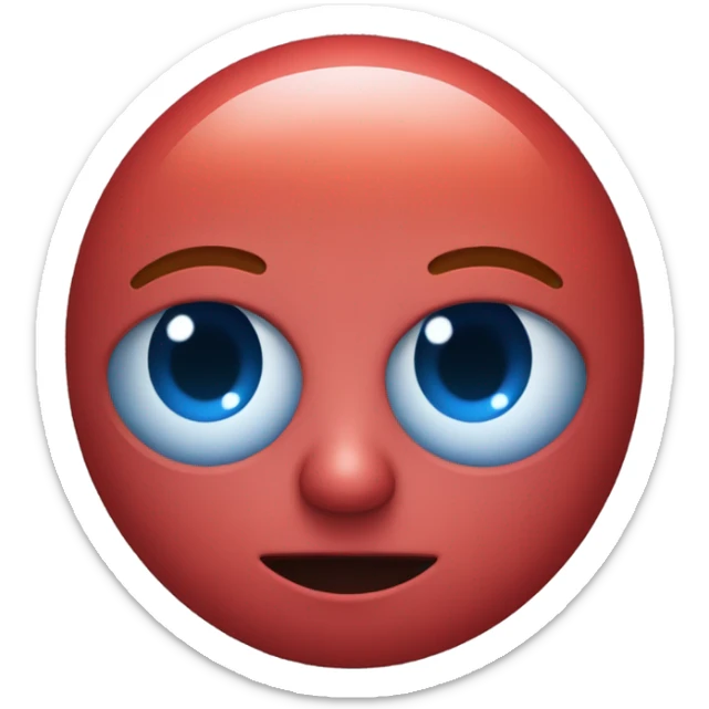 A Person with red all over their face no eyes no mouth no ears no hair that has a little blue round thing covering their sight sticker
