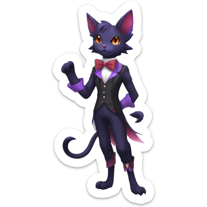 cool kawaii black purple red ethereal fantasy beautiful elegant nargacuga-Noivern-cat-Fakemon collar harness bow tie and bracers full body sticker