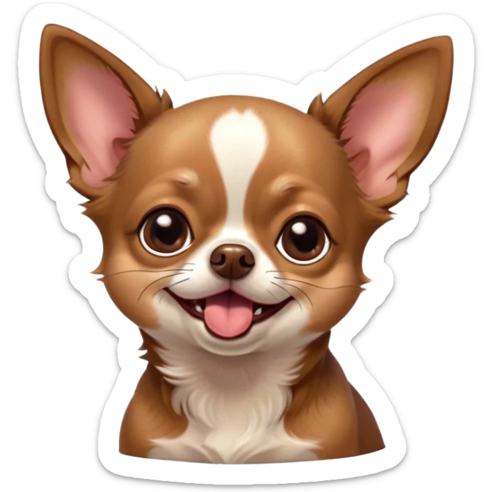 Cinematic Cute Yawning Chocolate Short Haired Chihuahua Portrait Emoji, Head tilted slightly with a dramatic, wide-open yawn, soft chocolate fur with a velvety texture, floppy ears slightly drooping, round dark eyes barely open in drowsy contentment, Simplified yet irresistibly adorable features, highly detailed, glowing with a soft, cozy glow, high shine, relaxed yet expressive, stylized with a touch of whimsy, bright and endearing, soft glowing outline, capturing the essence of a sleepy yet affectionate pup, so drowsy it feels like it could stretch right out of the screen and curl up for a nap! sticker