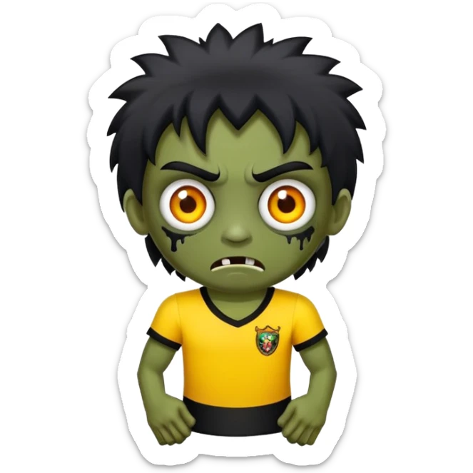 Faça uma zumbi com cabelo preto médio e franja. Olhos castanhos e blusa preta sticker