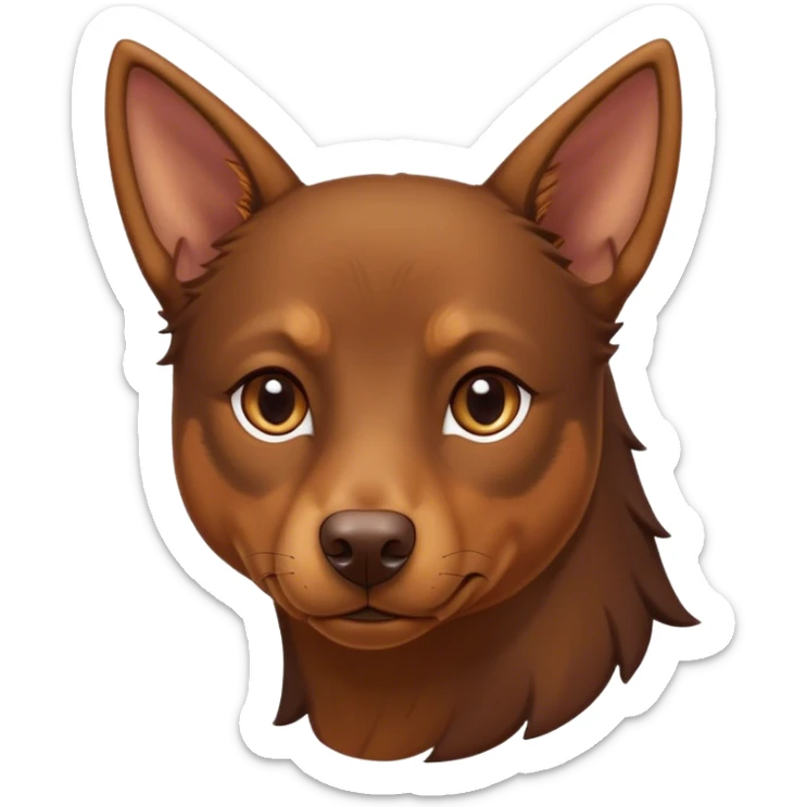 Cinematic Noble Brown and Tan Kelpie Portrait Emoji, Poised and regal, with a strong, agile build and a rich, well-groomed Fur of warm brown and tan, piercing warm eyes, Simplified yet sharp and sophisticated features, highly detailed, glowing with a soft, dignified glow, high shine, intelligent and energetic, stylized with an air of determination, focused and attentive, soft glowing outline, capturing the essence of a watchful and confident herder, so majestic it feels as though it could bound out of the screen with effortless authority! sticker