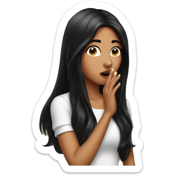 Beautiful girl with long black hair blowing kisses sticker