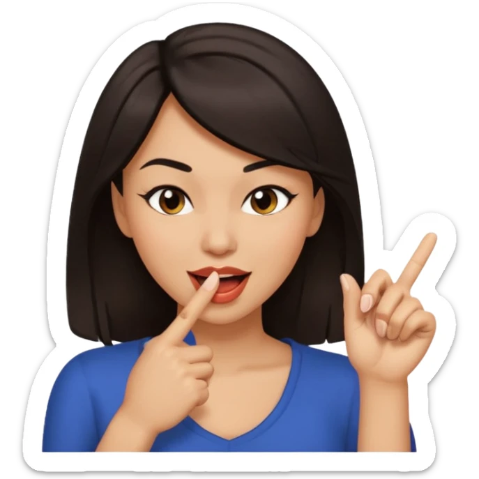 black slighty browin hair light brown skin woman, flirtatious gesture, biting her finger and winking emoji sticker