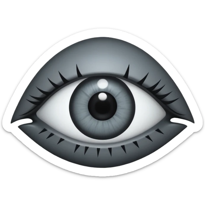 Minimal emoji, gothic futuristic eye, cold grey sclera, pupil replaced by a solid black number 8, occult cyber aesthetic, sharp clean lines, flat emoji design, centered, transparent background sticker