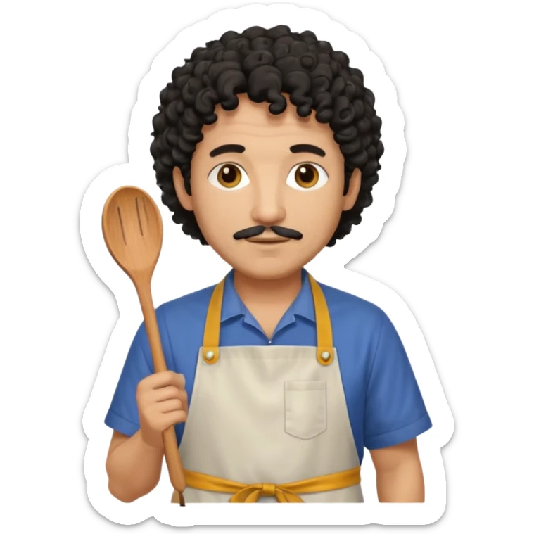 homme 50 ans cheveux frisé noir artiste peintre avec tablier d'art sticker