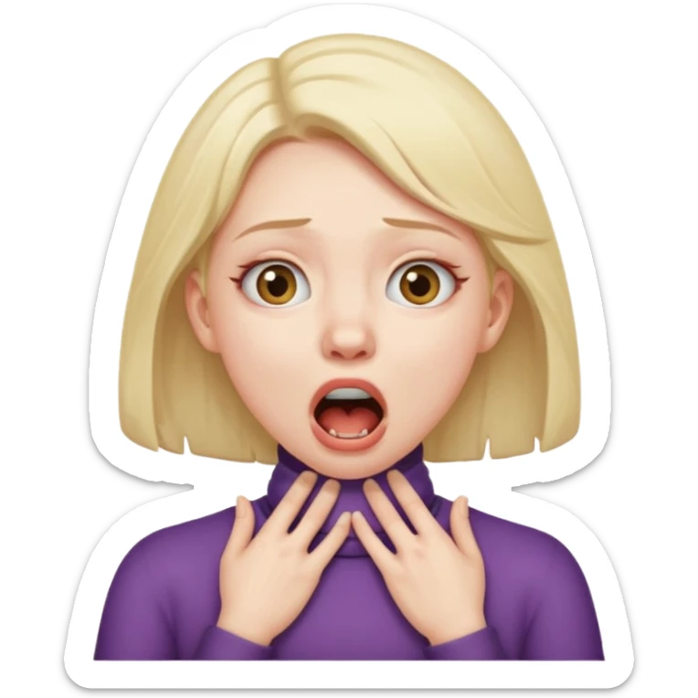 girl with two hands on her neck choking with mouth open and eyes crazy sticker